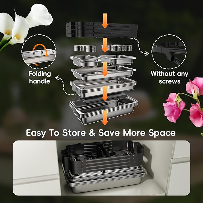 sifer 9Qt 4Pack Chafing Dishes for Buffet [Multi-Size Food Pans] | Chafing Dishes with Screwless Assembly & Stackable [Easy to Store] Design for Wedding/Home/Christmas Buffets, Black