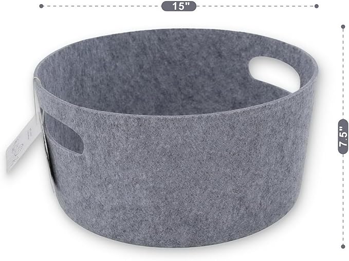 Welaxy Large Storage Basket Felt Open Storage Bins Desk Organize bin Shelf Box with Handles Light Weight for Magazines Books Junk Kids Toys Pet Toy Clothes Laundry Organizer Round (Gray)