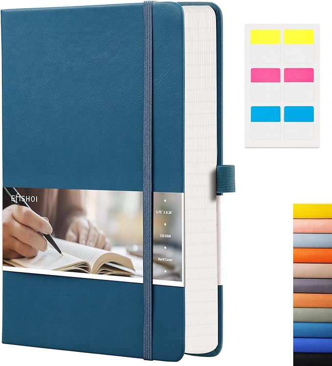EMSHOI A5 Graph Paper Notebook Journal - 256-Page Hardcover, 120gsm Thick Ink-Proof Paper, PU Leather Cover with Inner Pocket, Portable 5.75"x8.38" Size for Work, Math, Engineering – Light Blue