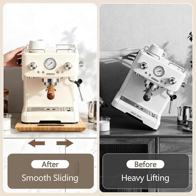 Fullin 360°Appliance Slider, Bamboo Sliding Tray for Coffee Maker, Appliance Sliding for Kitchen Appliances Countertop Slides Easily from Under The Cabinet Rolling Tray with 360°Rotation Rubber Wheels