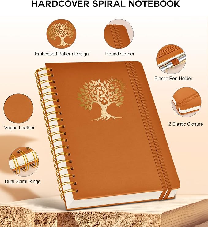 Large Spiral Notebook Journal for Women Men - 300 Numbered Lined Pages, College Ruled,B5 Hardcover Spiral Bound Notebook for School, Work, Note Taking, Writing, Leather Spiral Journal 7"x10"