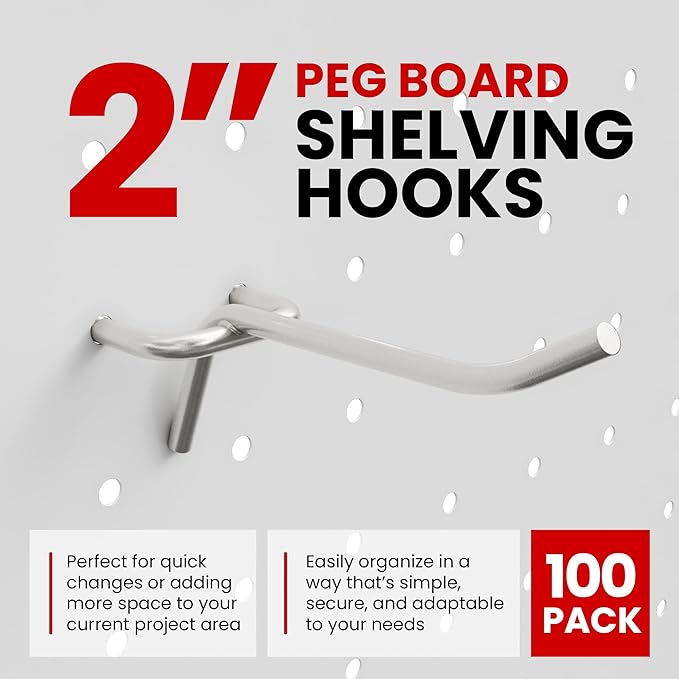 100 Pack PEG Board Pegboard Shelving Hooks 2" Length Wholesale Lot