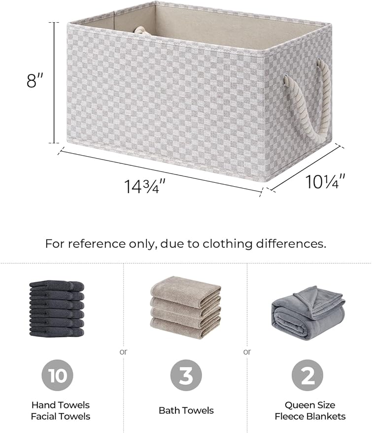StorageWorks Storage Baskets for Shelves, Foldable Fabric Closet Storage Bins with Handles, Fabric Storage Bins Clothes Organizer, Khaki Check, 3-Pack, Large