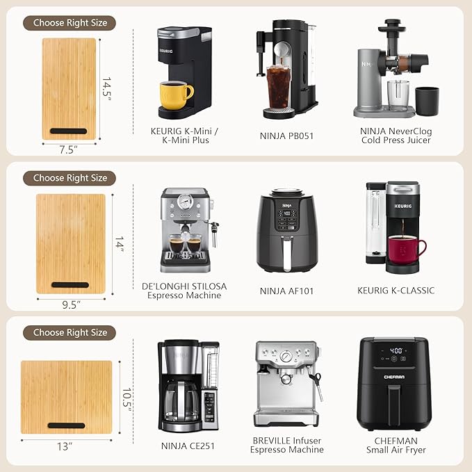 Fullin 360°Appliance Slider, Bamboo Sliding Tray for Coffee Maker, Appliance Sliding for Kitchen Appliances Countertop Slides Easily from Under The Cabinet Rolling Tray with 360°Rotation Rubber Wheels