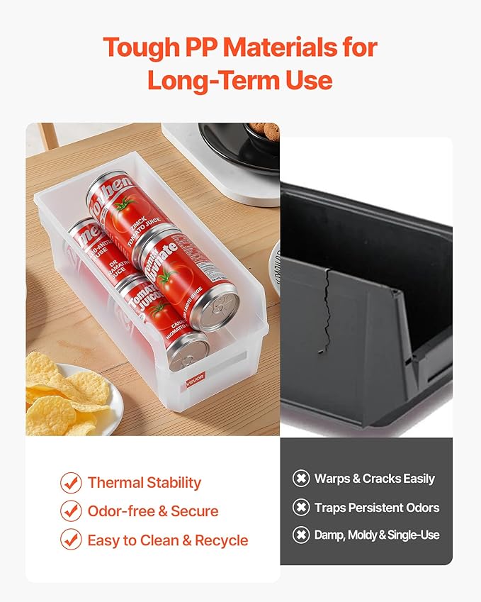 VEVOR Plastic Stackable Storage Bins, 10.9 x 5.5 x 5.1 inch (8 Pack), Plastic Containers for Organizing & Storage Bins for Closet, Garage, Small Parts, Office Supplies, Other Accessories, Transparent