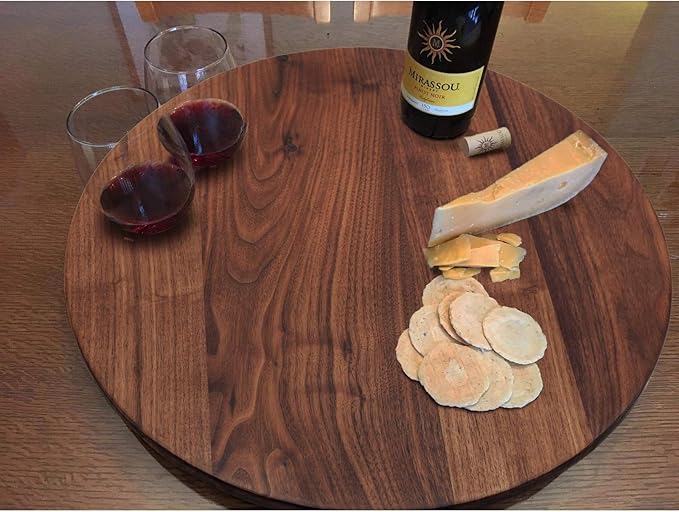 18 Inches Black Walnut Wood Lazy Susan, Solid Wooden Round Kitchen Turntable Rotating Tray