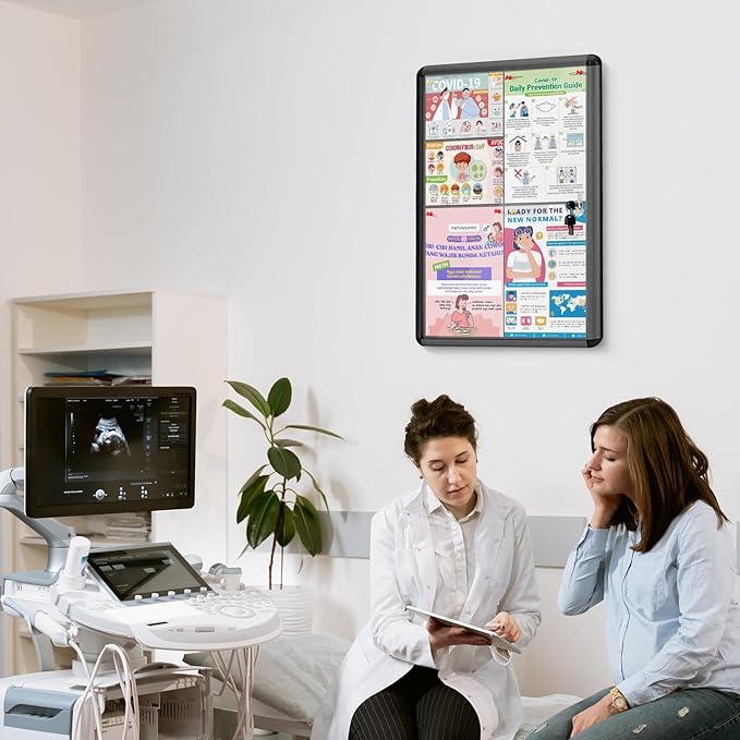 Enclosed Bulletin Board Lockable Display Case Message Board with Locking Door for Indoor, Grey Felt, Black Aluminum Frame, 26 X 20 in