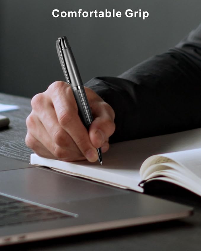 Cambond Ballpoint Pens Black Pens - Bulk Pens Metal Pen for Journaling Gift Business Men Police Flight Attendants 1.0 mm Medium Point Nice Pens, 3 Pens with 6 Refills (Gun Black)