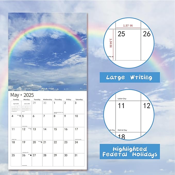 2025 Wall Calendar,Calendar 2025, January 2025 - December 2025, Wall Calendar Rainbow, 12" x 24" Opened,Full Page Months Thick & Sturdy Paper for Calendar Organizing & Planning