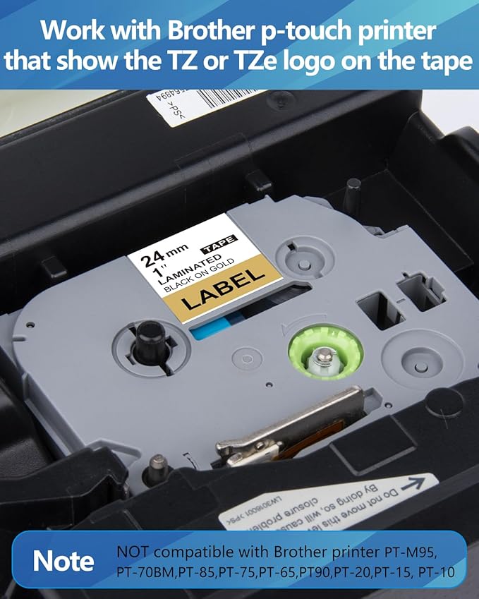 Weemay 3 Pack TZe851 24mm Black on Gold Laminated Label Tape Compatible with Brother Label Maker Tape TZe-851 TZe 851 TZ-851 TZ851 for PTouch PT-E500 PT-D600 PT-P750W PT-P900W Printer, 1 in x 26.2 ft