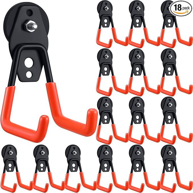 Landhoow Large Magnetic Hooks Heavy Duty Garage Magnet Hooks Strong Storage Utility Magnetic Hangers with Anti Slip Rubber Coating for Indoor and Outdoor Hanging(Orange,18 Pcs)