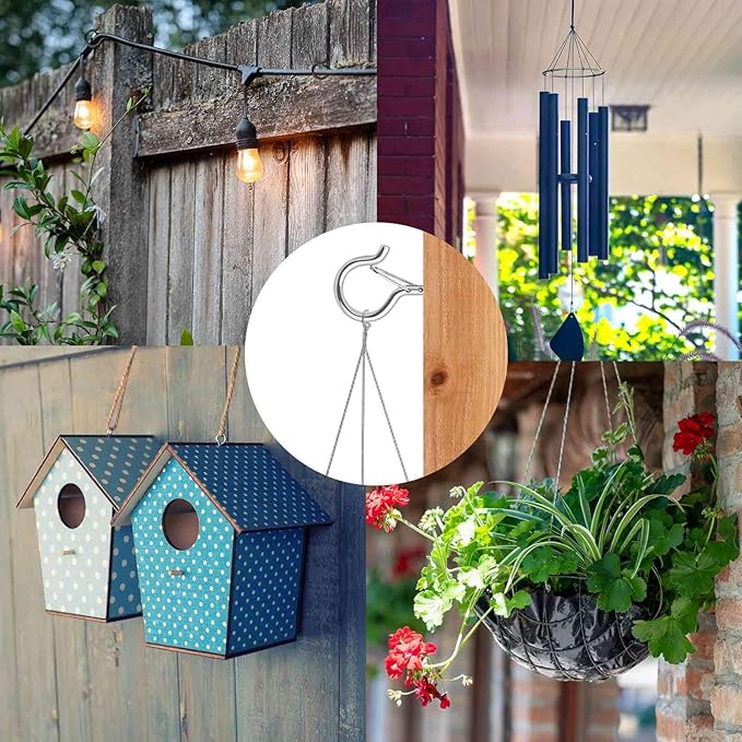 48 PCS Q-Hanger Hooks, Screw Hooks for Outdoor String Lights, Safety Buckle Design Cup Eye Hook for Hanging Christmas Lights, Plants, Mounted on Wall Ceiling, Include 1 Wing Nut Driver, Silver