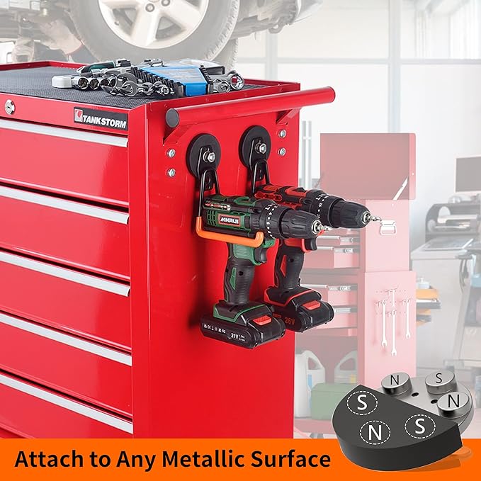 MUTUACTOR Magnetic Hooks,2PCS Storage Magnetic Hooks Heavy Duty Anti-Slide Garage Hanger Magnetic Mounting,Garage Organization for Power Drill,Garden Tools,Hose,Tool Chest,Steel Pegboard,Workshop