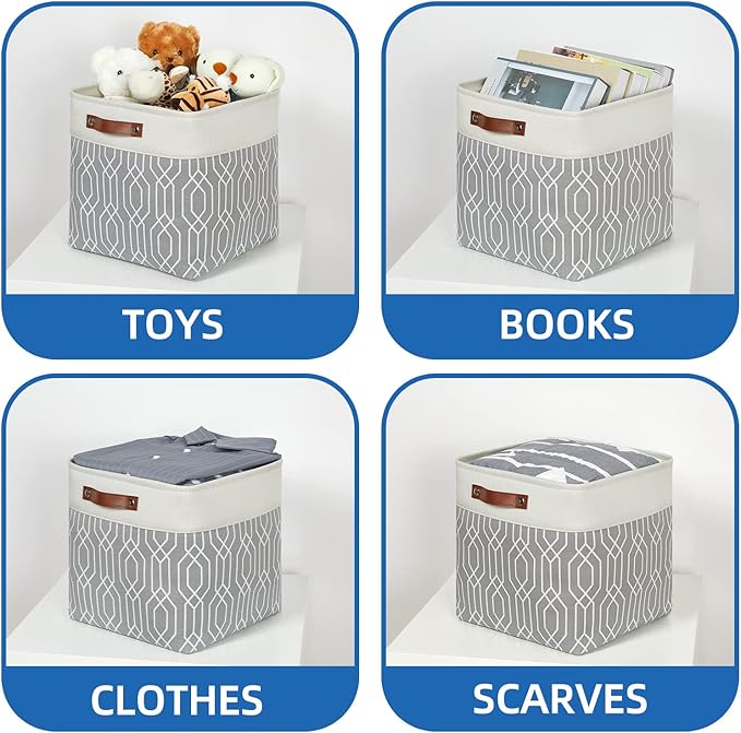 Temary Collapsible Baskets 13 Inch Storage Cubes for Organizing, Storage Baskets for Shelves, 4 Pack Fabric Storage Cubes Bins for Towels, Blankets (Grey Polygon)