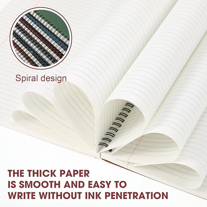 Glenmal 6 Pcs Spiral Notebook for Work A4 8.5 x 11'' College Ruled Spiral Journal Notebook Kraft Cover Ruled Paper, 120 Sheets 240 Pages for Office Study Supplies (Business Colors)