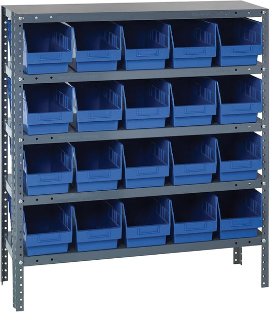 Quantum Storage Systems 1239-202BL Store More Steel Shelving Unit with 6" Shelf Bins, 12" D x 36" W x 39" H, Blue
