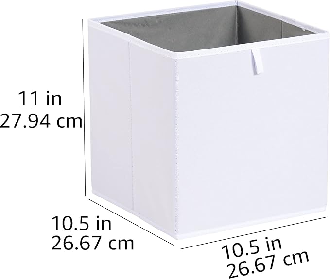 Amazon Basics Cube Organizer Bins, Collapsible Storage Baskets for Shelves, White, Pack of 6, 10.5x10.5x11"
