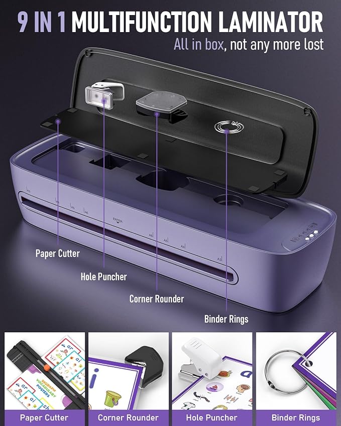 Laminator Machine 13 Inch Wide Thermal Lamination 9 in 1 Cold Hot A3 Laminating Machine for Teacher Personal, 60s Warm-Up No Jam laminator Machine 11x17 with 30 Laminating Sheets for Home Office Use