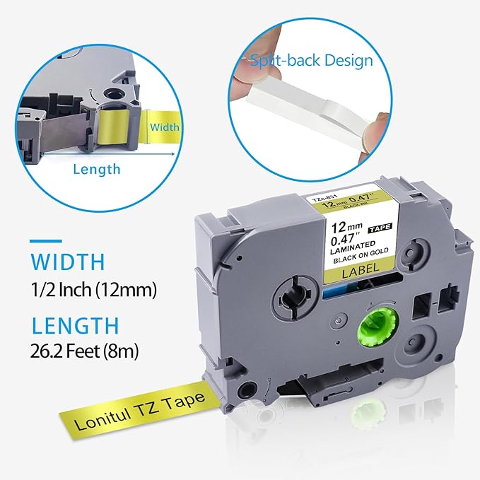 3-Pk 12mm TZ Labels Tape Compatible with Brother Ptouch TZe-231 335 831 Label Maker Tape 12mm 0.47" Laminated White/Black/Gold, Work for Brother Ptouch Label Maker PTD200 PTD400 PT1280 PT1880