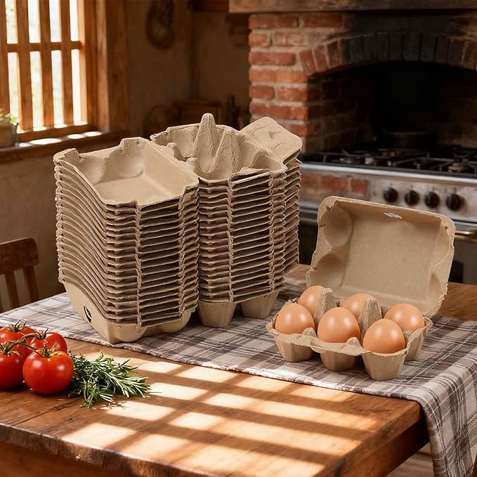 20 Pack Egg Cartons Cheap Bulk, 6 Count Egg Storage Containers Holder, Sturdy Natural Pulp Material Perfect for Storing Extra Eggs