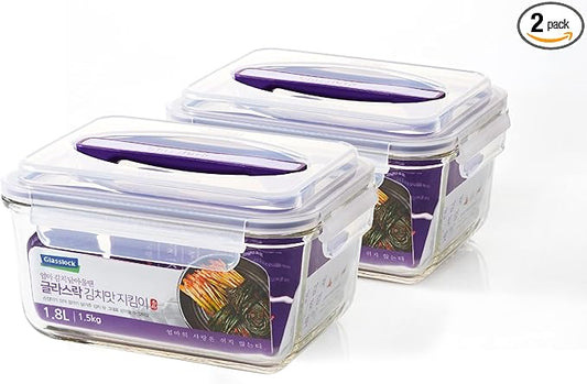 GLASSLOCK 61 Oz Glass Food Storage set of 2 – Large Capacity, Airtight & Leak-Proof, BPA Free Lid with Carry Handle, Microwave, Dishwasher, Fridge & Freezer Safe, Marinating, Sauce, Fruit Storage