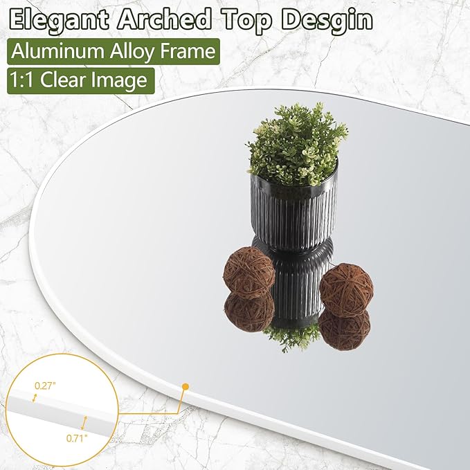 MELOMOIR 71"x32" Arched Large Mirror Full Length, Free Standing Leaning or Hanging, Thin Aluminum Frame, Tempered Glass, Suitable for Living Room Bedroom Cloakroom Hallway Home Gym, White