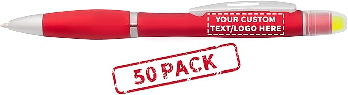DISCOUNT PROMOS 50 Marathon Gel Highlighter Pens Pack - Customizable Text, Logo - Twist Mechanism, Ballpoint - Red