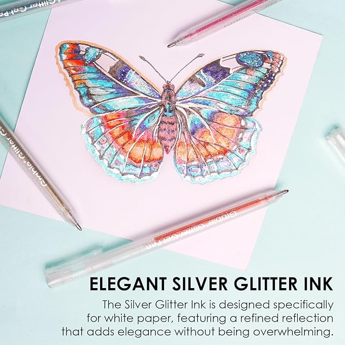 Grabie 42 Glitter Gel Pen Set, 18 Iridescent&24 Essential Color Pens, Smooth Rollerball Tip, Metallic Sparkly Gel Pens for Coloring (42 Colors Capped Glitter Gel Pens)