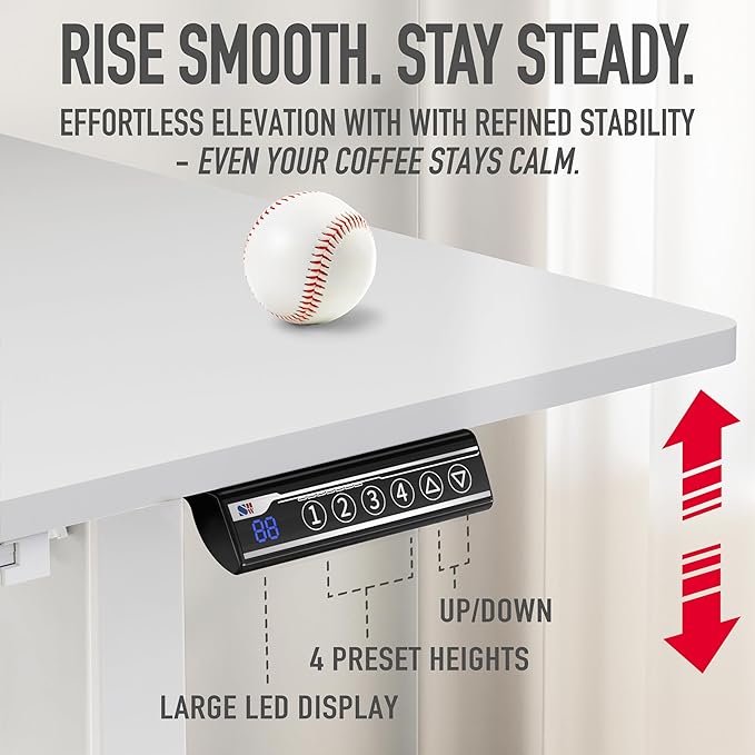 SHW 40-Inch Electric Height Adjustable Standing Desk with Drawer, Memory Preset and Cable Management Tray, White