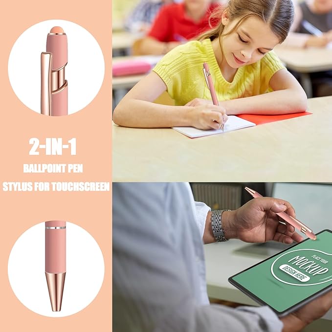 24 Pcs Blue Ink Ballpoint Pen with Stylus Tip 2 in 1 Ballpoint Pen 1.0 mm Blue Ink Metal Stylus Pen for Touch Screens Coworkers, Family, Colleagues, Office (Pink Rose Gold)