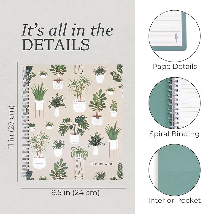 Steel Mill & Co Cute Large Spiral Notebook College Ruled, 11" x 9.5" with Durable Hardcover and 160 Lined Pages (Sage Plants)