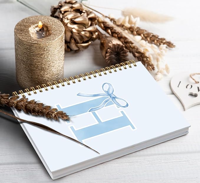 Initial H Notebook Journal,Personalized Teen Girl Gifts,Coquette Trendy Preppy Blue Bow Spiral Notebook,Monogrammed Gifts for Women Teen Girl,College Ruled Hardcover Spiral Notebook 5.5 x 8.3