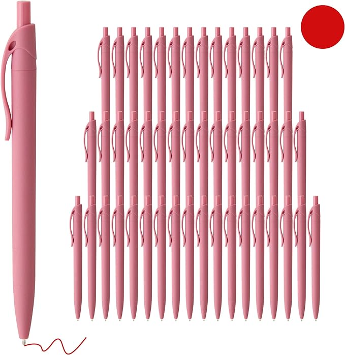 deegtran Pens Bulk, 50 Pack No Bleed Click Pens, Wholesale Retractable Ballpoint Pens, Pen Medium Point, Smooth Ink Pens, 1.0MM Red Ink