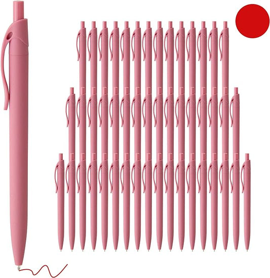 deegtran Pens Bulk, 50 Pack No Bleed Click Pens, Wholesale Retractable Ballpoint Pens, Pen Medium Point, Smooth Ink Pens, 1.0MM Red Ink