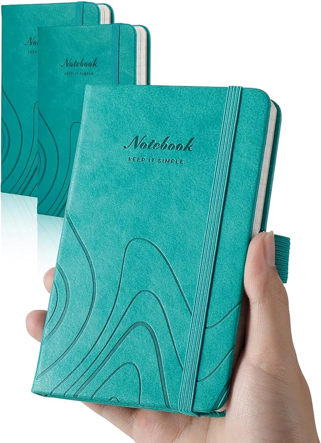 AISBUGUR Pocket Notebook, Small Notebook, 2-Pack Total 320 Pages,3.7" x 5.7" Pocket Notebook (2 Pack, Turquoise Wave)