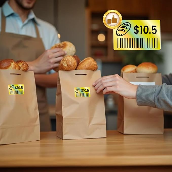 2.25x1.25 Inch Thermal Labels Gold, Holographic Sliver Barcode Thermal Labels for Thermal Printer and Small Business, Multi-Purpose Rectangle Stickers, 500 Sheets/Roll