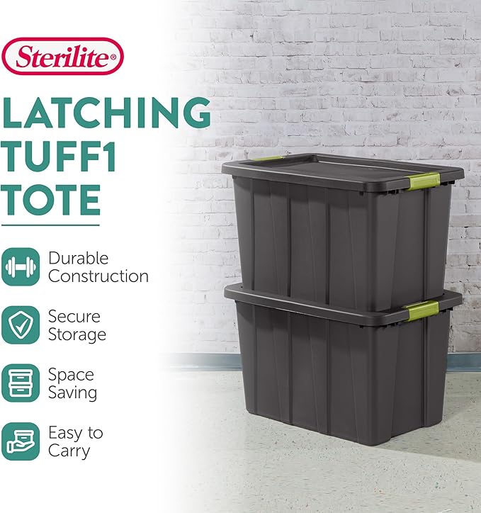 Sterilite 8-Pack Storage Bins with Lids, Heavy Duty Totes, Tuff1, 30 Gallon, Flat Gray