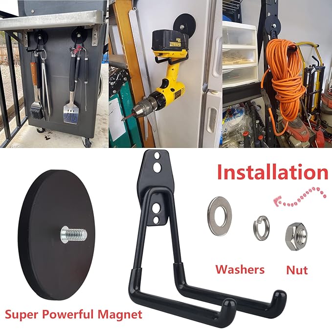 MUTUACTOR Large Magnetic Hooks,2pcs Super Strong Magnetic Storage Hooks for Hanging Tools Heavy Duty Magnetic Storage Hooks for Tools Organization,Power Drill Drivers,Tool Box,Chest or Metal Cabinet