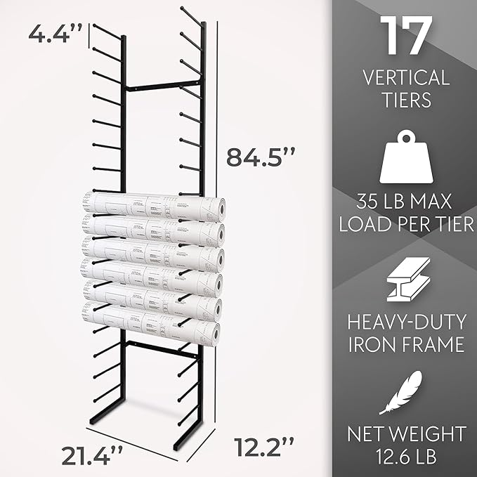 Wall Mount Blueprint Holder Storage Organizer - 34 Slot Blueprint Storage Rack - Blue Print Storage Organizer for Poster Storage, Construction Paper Storage, Map Storage (17 Tiers)