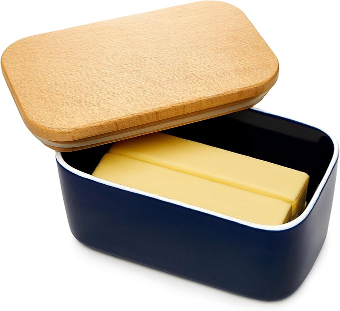 Sweese Large Butter Dish with Lid for Countertop, Airtight Butter Keeper Holds Up to 2 Sticks of Butter, Porcelain Butter Container for Kitchen Decor and Accessories for Kitchen Gift, Navy