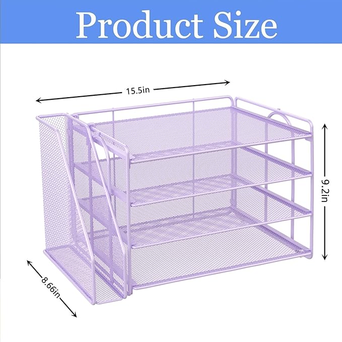 gianotter 4-Tier Paper Organizer With Magazine Holder, Desk Organizers and Accessories, Desk Accessories & Workspace Organizers, File Organizer for Office Supplies Storag (Purple)