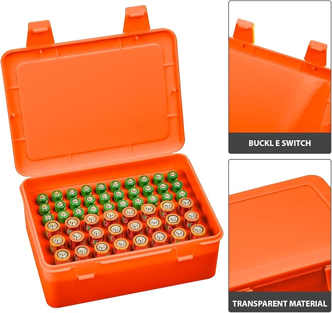 Battery Organizer Storage Box, Garage Case Holder for 24* AA, 30* AAA Batteries (Bag Not Include Batteries Pack) (orange)