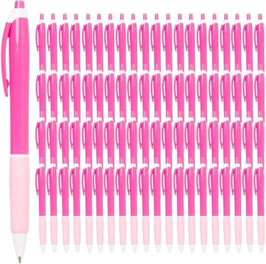 Simply Genius 100 Pack Bulk Office Pens, Retractable Ballpoint Pens in Black Ink, Ideal for Schools, Notebooks, Journals, and Pink Office Supplies (Pink, 100pcs)