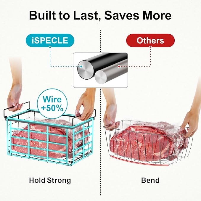 iSPECLE Deep Freezer Organizer Bins - 4 Pack Large Freezer Organizer for 5 to 7 Cu.Ft Chest Freezer, Stackable Easy Access Food No More Digging, Sturdy Metal Wire Basket Not Scratch Bottom, Black