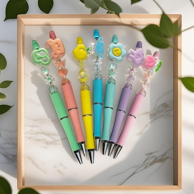 JHESAO 150PCS DIY Beadable Pens Kit, 50 Plastic Ballpoint Pens Bulk with Refills & Pouch, School Office Supplies and Decorative for Students & Teachers (Multicolor)