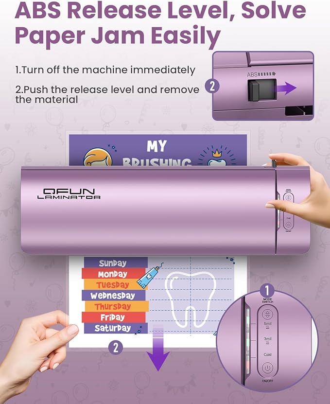 Office Presentation Laminator Machine 11x17 with Laminating Sheet A3/A4/A5, 3/5 Mil Thermal Cold Laminating Machine 13 inch Wide, 60s Warm-Up Lamination Machine, Personal Laminate Machine (Purple)