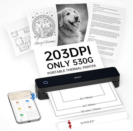 iDPRT Portable Printer Wireless for Travel, Inkless Bluetooth Thermal Printers for Home,Office,Vehicles203DPI,Supports 8.5" x 11" US Letter&A4 A5 Size,Compatible with Android and iOS Phones&PC