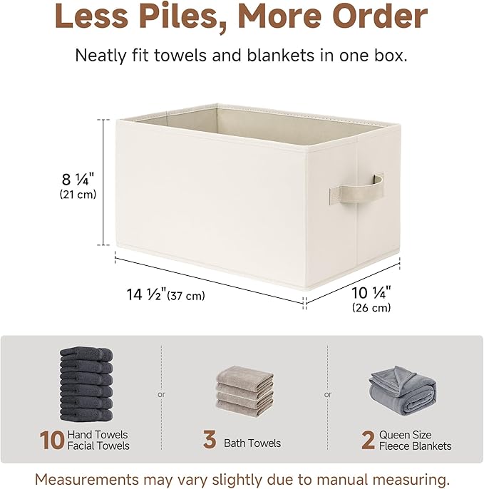 StorageWorks Storage Baskets for Shelves, Foldable Fabric Closet Storage Bins with Handles, Fabric Storage Bins Clothes Organizer, Beige, 3-Pack, Large