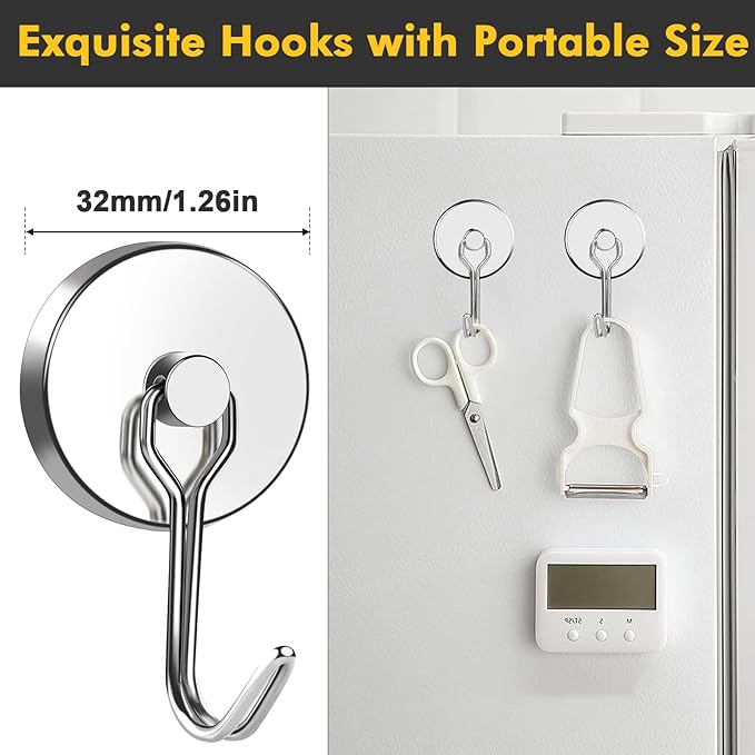 MIKEDE Magnetic Hooks Heavy Duty, 120LB Swivel Swing Strong Magnetic Hooks Cruise,Neodymium Hook Magnets for Home, Kitchen, Workplace, Metal Door, Office and Garage - Pack of 4