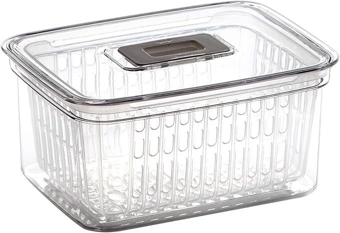 BINO | Produce Saver - 6.8 Cup/1.6L | Fridge Storage Containers for Fruits and Vegetables | Adjustable Air Vent, Removable Basket | BPA-Free Fridge Organizers